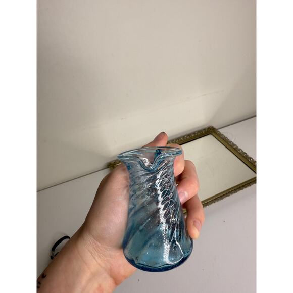 Vintage Sky Blue Glass Swirl Twisted Optic Creamer Pitcher - Picture 6 of 10